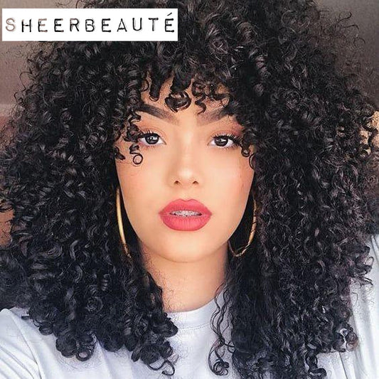 Kinky Jerry Curly Human Hair Wigs With Bangs