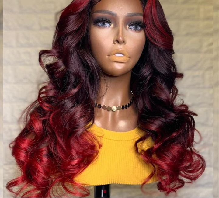 Ombre Red Burgundy 99J 13X4 Lace Front Human Hair Wigs