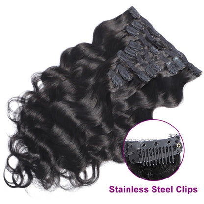Brazilian Body Wave Clip In Human Hair Extensions 8 Pcs