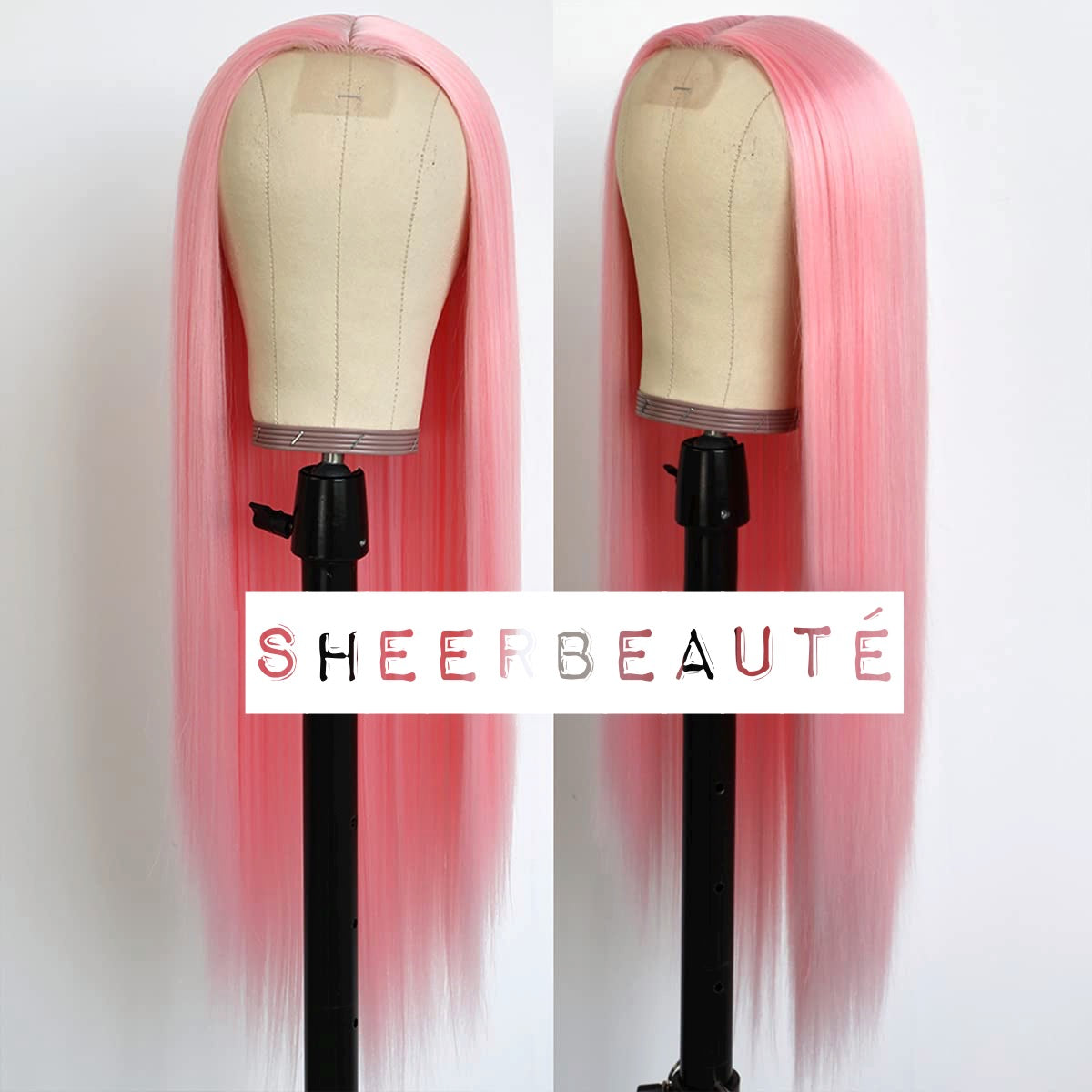 Long Straight T Part Lace Front Wig-Pink Wigs