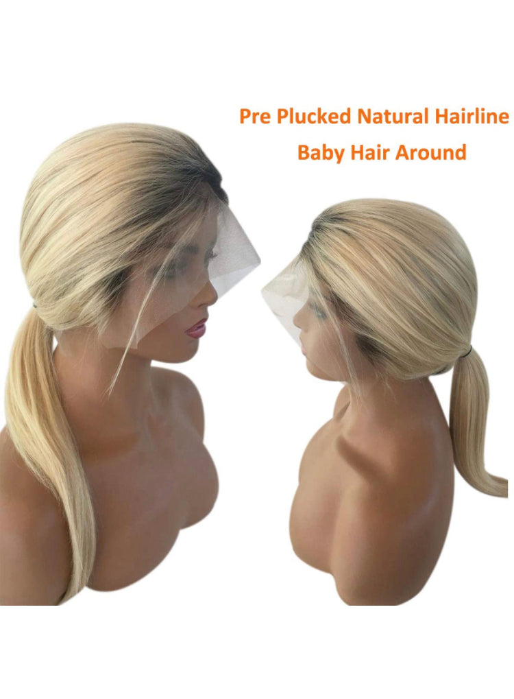 Ombre Blonde Straight Human Hair Lace Front Wigs