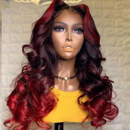 Ombre Red Burgundy 99J 13X4 Lace Front Human Hair Wigs