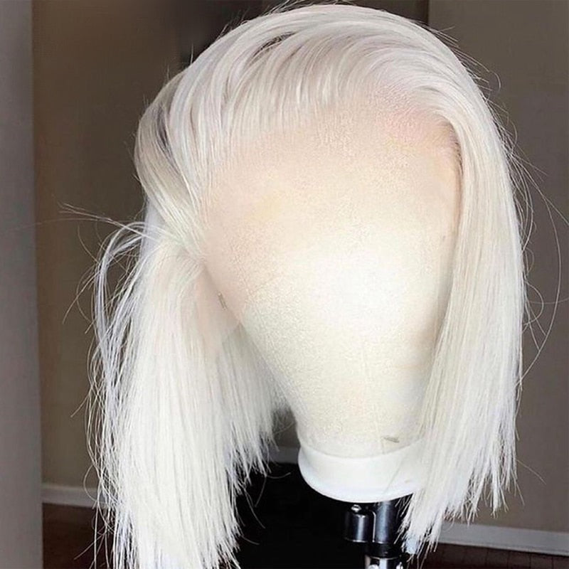 White Plantinum Blonde Short Bob Straight Human Hair Lace Frontal Wig