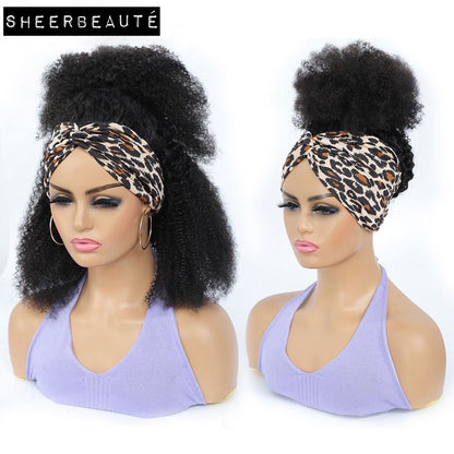Afro Kinky Curly Human Hair Headband Wig For Black Women