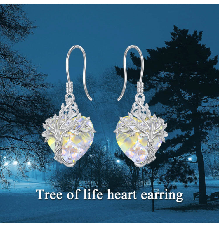 Tree Crystal 925 Sterling Silver Drop Earrings