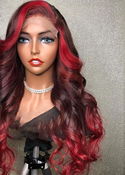 Ombre Red Burgundy 99J 13X4 Lace Front Human Hair Wigs