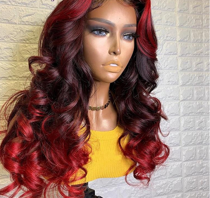 Ombre Red Burgundy 99J 13X4 Lace Front Human Hair Wigs