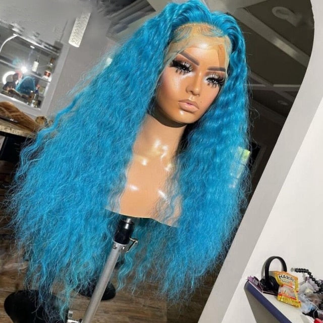 13x4 HD 613 -Green Blue Kinky Curly Lace Frontal Wig