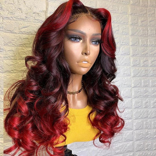 Ombre Red Burgundy 99J 13X4 Lace Front Human Hair Wigs
