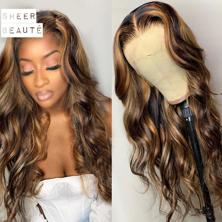 30 Inch Body Wave Honey Blonde Human Hair Lace Front Hair Wig