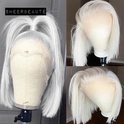 White Plantinum Blonde Human Hair Lace Frontal Wig for Women Dragqueen