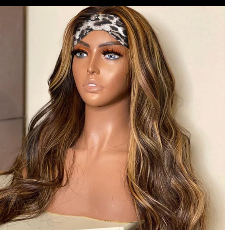 Ombre Highlight with Dark Roots Human Hair Headband Wigs