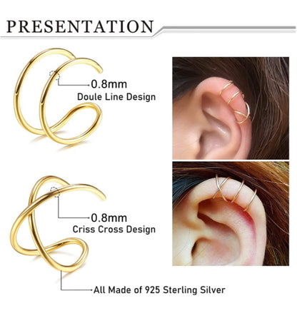 4Pcs Gold/925 Sterling Silver Cuff Earrings