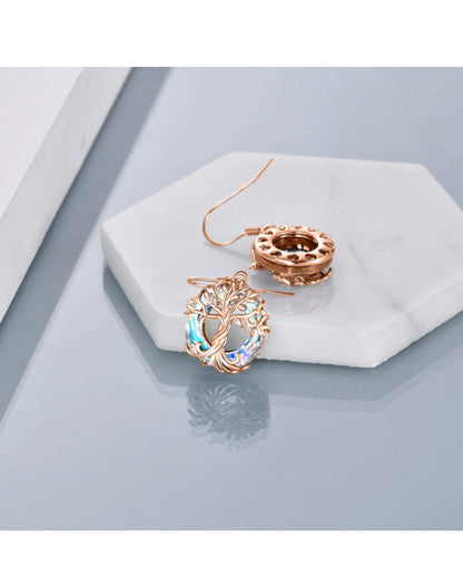 Rose Gold Crystal Tree of Life Drop Earrings