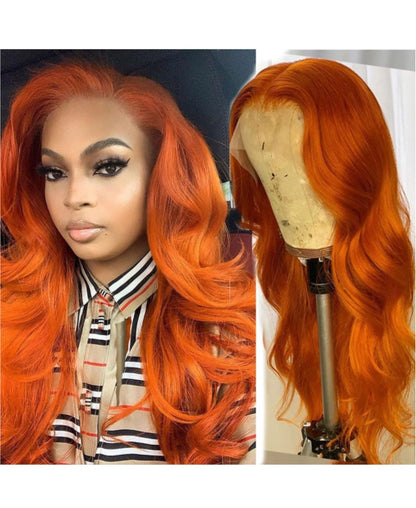 Orange Long Body Wave 13x4 Lace Front Human Hair Wigs