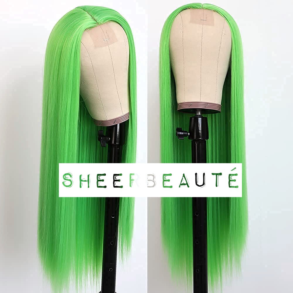 24 Inch Lime Green Color Wigs for Fashion Women Synthetic Lace Front Wigs with Natural Hairline