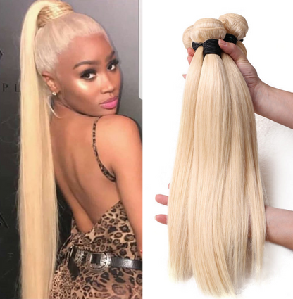 613 Blonde 1/3/4 Brazilian Hair Bundle Straight Weave Remy Human Hair