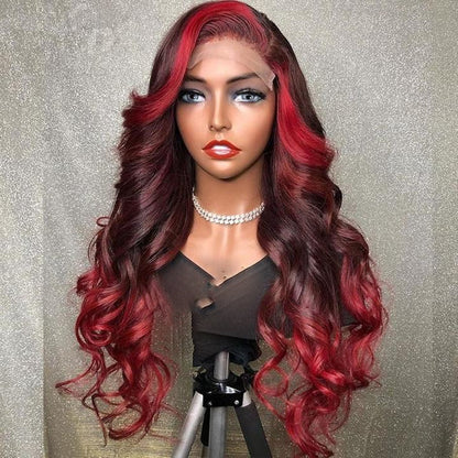 Ombre Red Burgundy 99J 13X4 Lace Front Human Hair Wigs