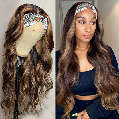 Ombre Highlight with Dark Roots Human Hair Headband Wigs