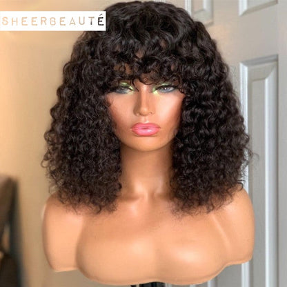 Bob Curly Highlight Brown Colored Brazilian Human Hair Wigs with Bangs