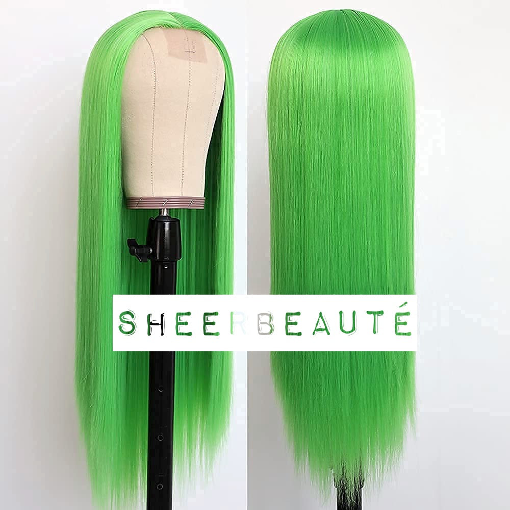 24 Inch Lime Green Color Wigs for Fashion Women Synthetic Lace Front Wigs with Natural Hairline