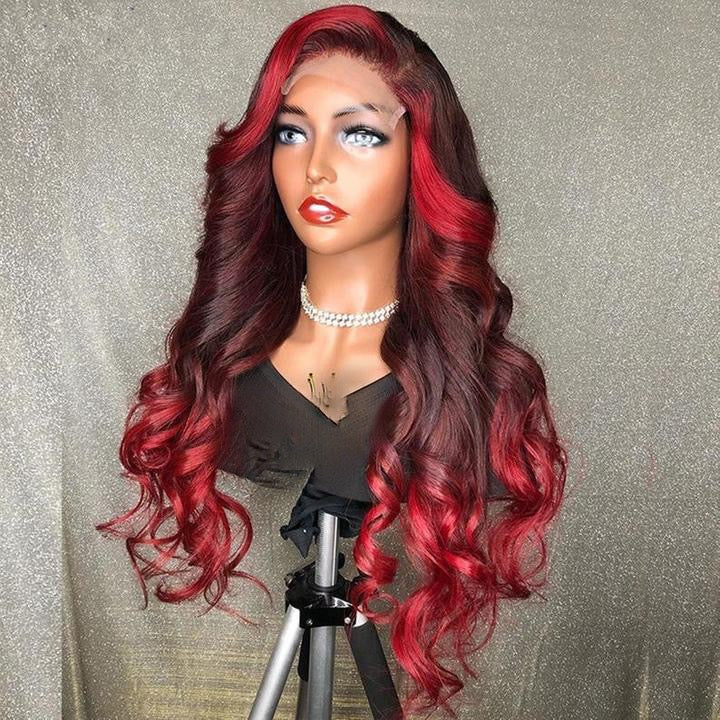 Ombre Red Burgundy 99J 13X4 Lace Front Human Hair Wigs