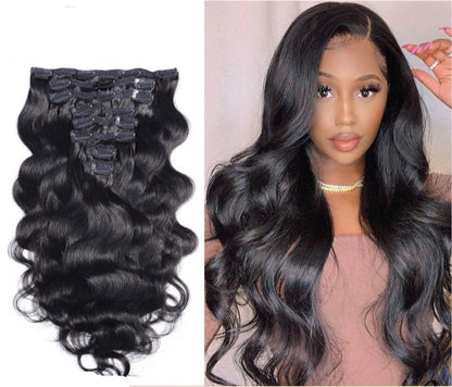 Brazilian Body Wave Clip In Human Hair Extensions 8 Pcs