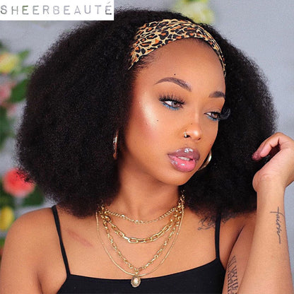 Afro Kinky Curly Human Hair Headband Wig For Black Women