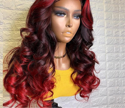 Ombre Red Burgundy 99J 13X4 Lace Front Human Hair Wigs