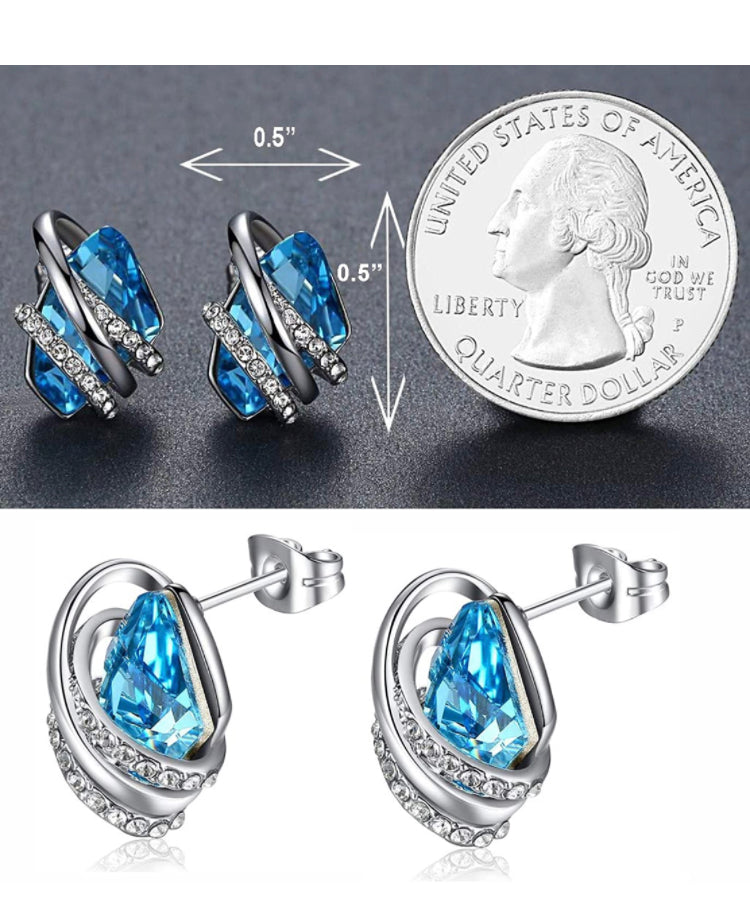Aquamarine Blue Silver Crystal Earrings