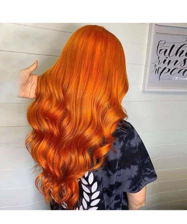 Orange Long Body Wave 13x4 Lace Front Human Hair Wigs