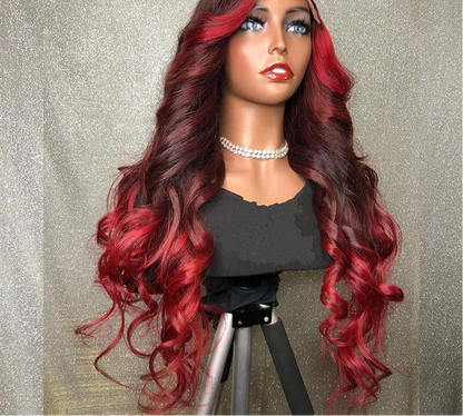 Ombre Red Burgundy 99J 13X4 Lace Front Human Hair Wigs