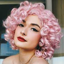 Short Bob Curly FULL Wigs PINK