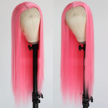 Straight Pink Free Part Lace Front Wigs