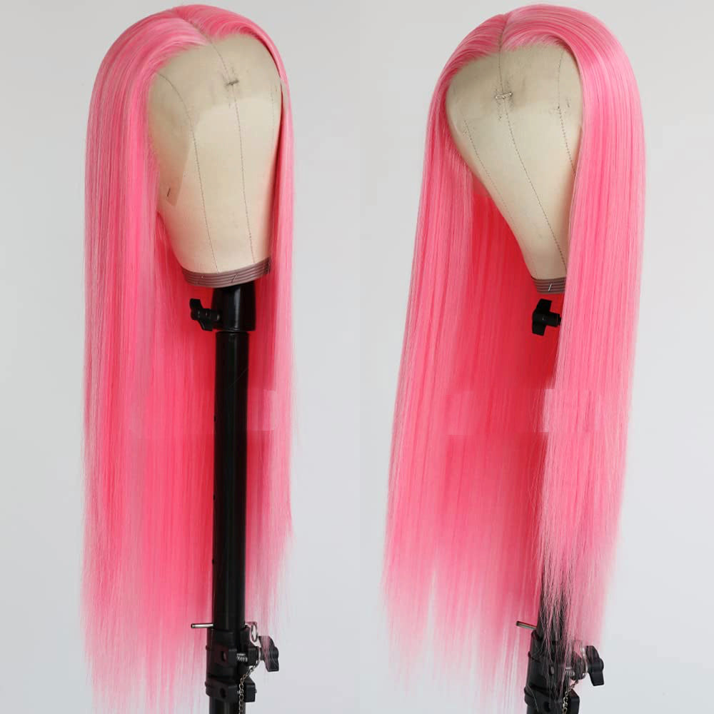 Straight Pink Free Part Lace Front Wigs