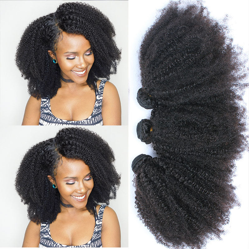 Mongolian Hair,Afro Kinky Curly Human Hair Weave With Closure | Weave | Hair Extensions 4B 4C Virgin Hair