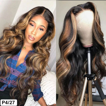  13X4 Lace front wig body wave wig ombre highlight