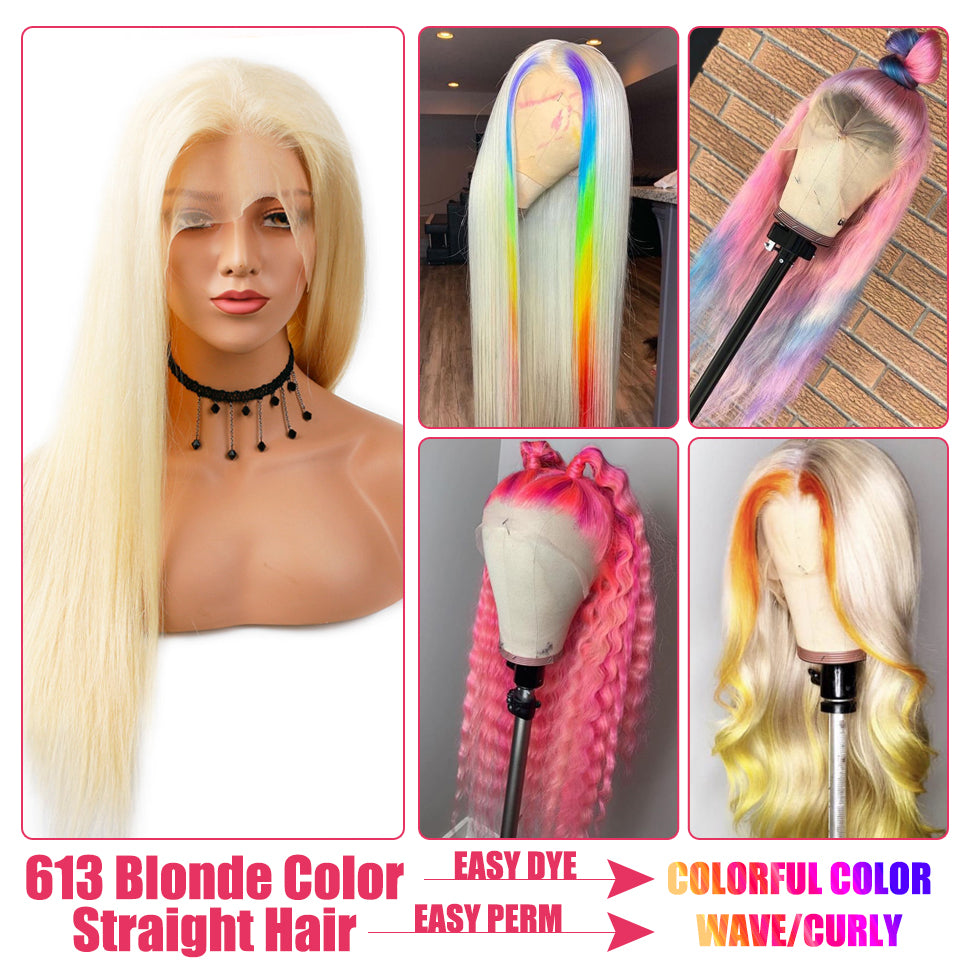 Straight 613 Blonde Brazilian Human Hair Lace Front Wigs |42inch