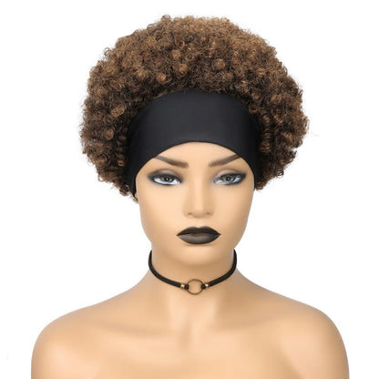 Short Afro Headband Curly Wig Human Hair Head Wrap Wig