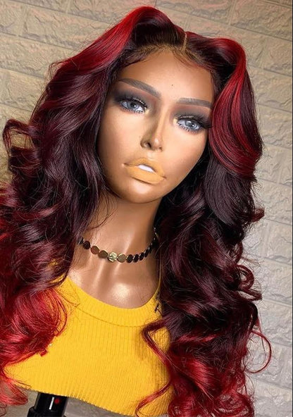 Ombre Red Burgundy 99J 13X4 Lace Front Human Hair Wigs