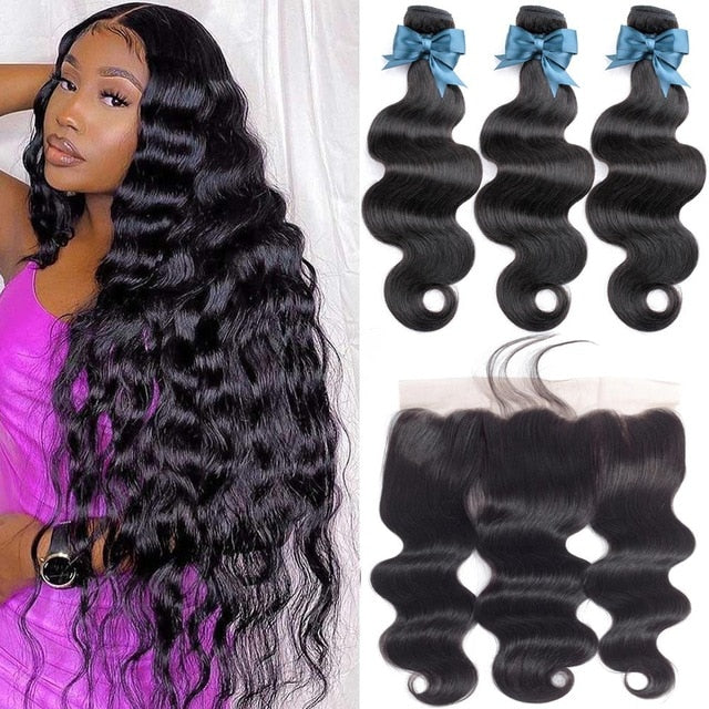 10-36inch Brazilian Body Wave Human Hair 13x4 Lace Frontal Closure with Bundles