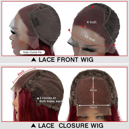 Burgundy 13x4 HD Transparent Lace Front Human Hair Wigs