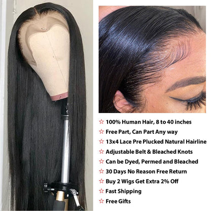 30 40 Inch Brazilian Natural Hd Glueless Full Transparent 13x4 Lace Frontal Wig