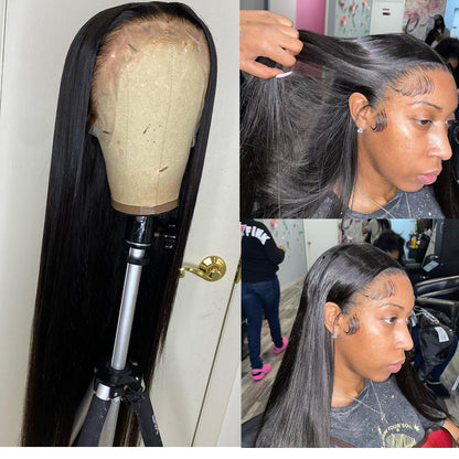 30 Inch Natural Black Human Hair Lace Front Wig