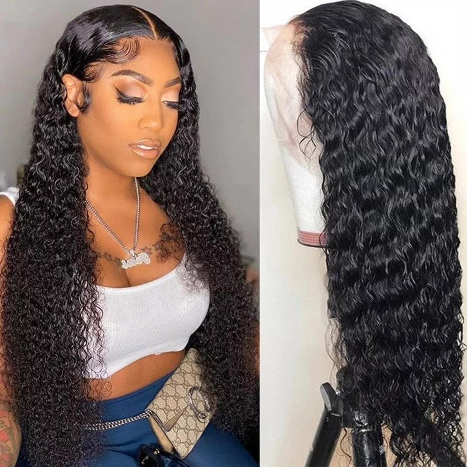 30 40 Inch Deep Wave Frontal Wig Curly Human Hair Wigs