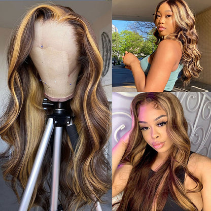 30 Inch Body Wave Honey Blonde Human Hair Lace Front Hair Wig