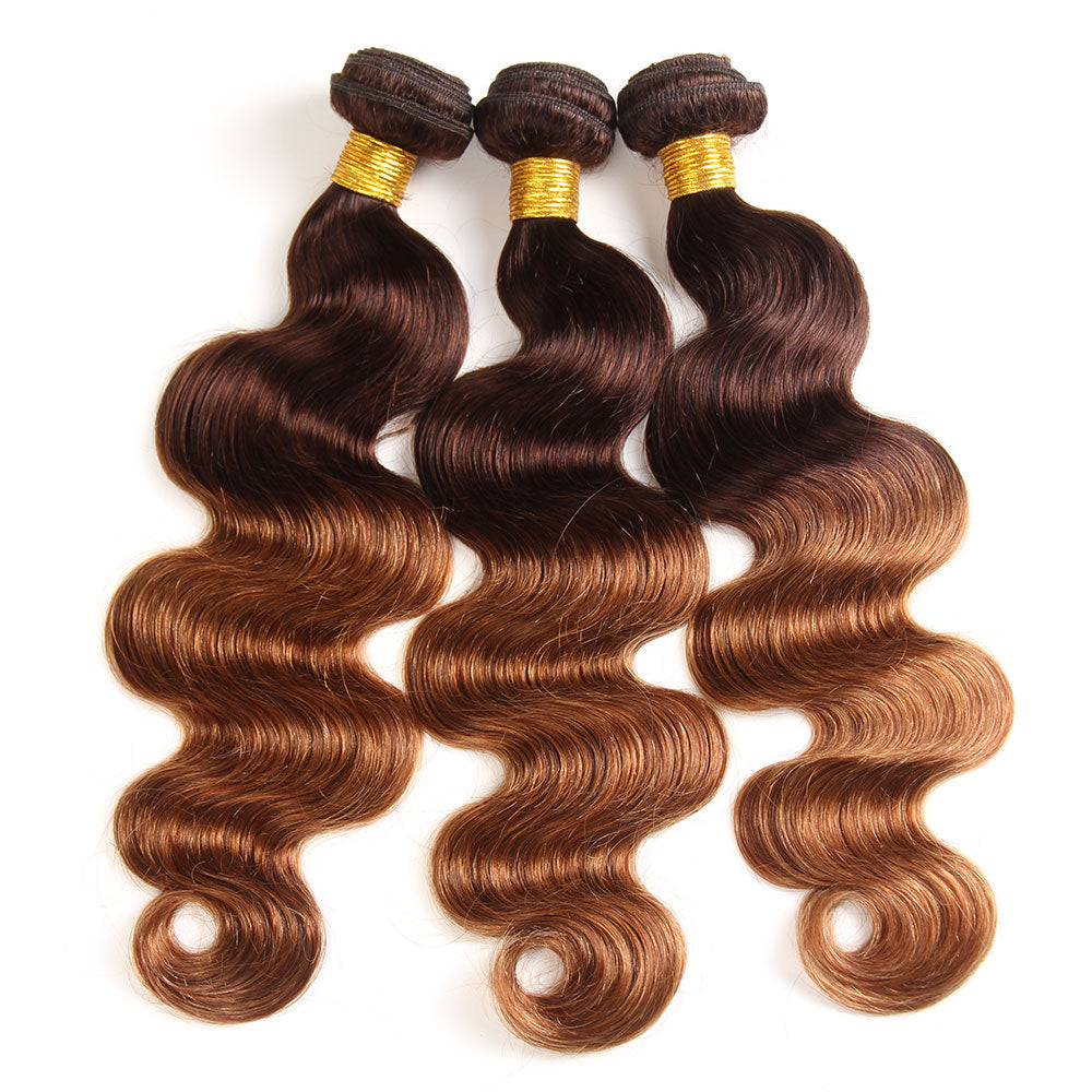 Body Wave Brazilian Human Hair Weave| Ombre Brown Straight Hair  Extension