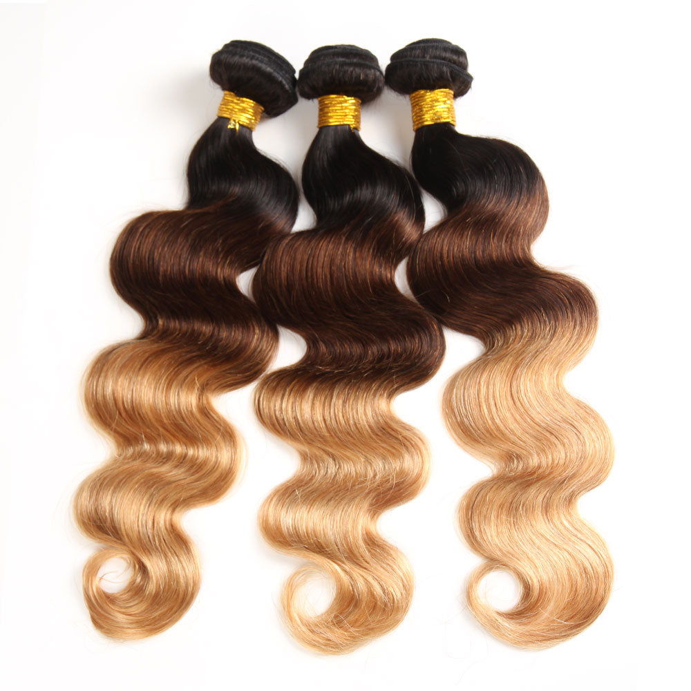 Body Wave Brazilian Human Hair Weave| Ombre Brown Straight Hair  Extension