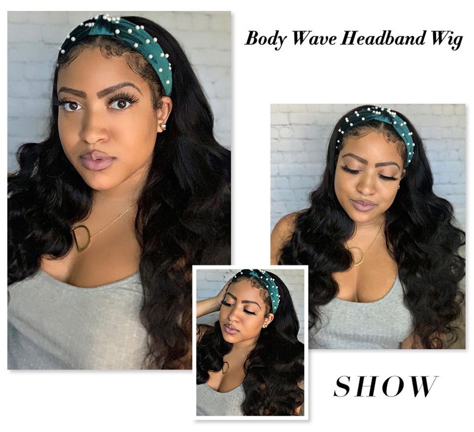 Brazilian Body Wave Headband Wig Human Hair Scarf Wig For Women