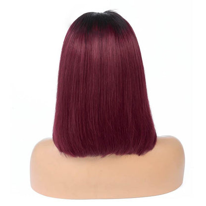 Short Bob 13x6 Lace Front Human Hair Wig|1B 99J Burgundy Hair
